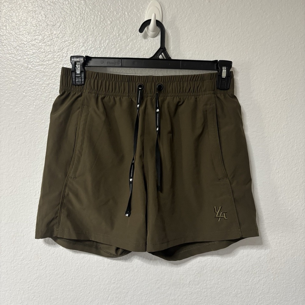 Youngla Bodybuilding Shorts Mens Medium 4" Olive Green Athletic Gym